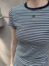 TOMMY JEANS26春夏新款女裝美式潮流辣妹條紋羅紋修身內搭短袖上衣T恤 黑白條紋0AQ XS 曬單實(shí)拍圖