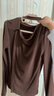 ELLE咖啡色復古磨毛長(cháng)袖T恤女2025冬季新款飄帶領(lǐng)設計感新年內搭上衣 咖色 M 曬單實(shí)拍圖
