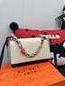 GUSKI法國奢侈品牌鏈條包撞色單肩手提絲巾牛皮斜挎生日紀念情人節禮物 Off-white米白色 送女友送老婆送媽媽 曬單實(shí)拍圖