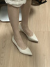 百麗（Belle）【92系列】趙今麥同款裸色新款牛皮女婚鞋細高跟鞋3Y6B2AQ6預售 米白色-4cm 37 曬單實(shí)拍圖