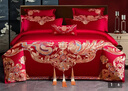 富安娜（FUANNA）高級感結婚四件套喜慶大紅色龍鳳刺繡婚慶六件套純棉喜被床上用品 龍鳳和鳴--金色 四件套1.8m床單款被套200x230cm 曬單實(shí)拍圖