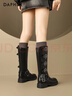 達芙妮【跨晚同款】短靴子女秋冬季加絨高筒靴2025新款棕色長(cháng)筒靴騎士靴 曬單實(shí)拍圖