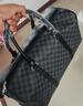暄琰旅行包男女士女神節短途旅游出差行李袋潮流黑格子手提包單肩包 格子手提行李包【黑色格紋大號】 曬單實(shí)拍圖