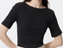 優(yōu)衣庫女裝羅紋船領(lǐng)T恤/五分袖26春夏新款483467 09 黑色 L 曬單實(shí)拍圖