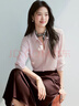 伊芙麗（eifini）朱珠代言高醋酸光感適身基礎通勤襯衫女2026新款休閑上衣女 淺粉色 S 80-105斤 曬單實(shí)拍圖