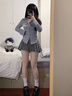 乖米豆美式學(xué)院風(fēng)辣妹襯衫女春季新款收腰顯瘦長(cháng)袖條紋上衣百褶短裙套裝 灰條紋襯衫【單件】 M 90-105斤 曬單實(shí)拍圖