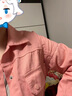 妹丫2026春季新款韓版短款糖果色牛仔短外套女休閑寬松洗水棉夾克 淺粉色 S 曬單實(shí)拍圖