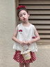 班喜迪女童夏裝套裝2026新款洋氣兒童背帶衣服兩件套寶寶短褲夏季小童裝 米色 110 曬單實(shí)拍圖