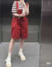 DGOV日系復古學(xué)院風(fēng)背帶短褲套裝女學(xué)生韓版寬松夏季新款短袖兩件 紅色單件短褲 S 曬單實(shí)拍圖