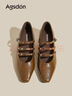 奧古獅登（Agsdon）瑪麗珍女鞋春季新款尖頭內增高單鞋女皮帶扣配裙子小皮鞋 棕色 36 曬單實(shí)拍圖