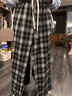 名創(chuàng  )優(yōu)品（MINISO）格子褲女2026新款春季大碼女褲美式復古直筒褲微胖mm休閑闊腿褲子 曬單實(shí)拍圖