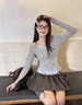 哈魯迪圓領(lǐng)長(cháng)袖假兩件T恤女2026春季新款韓系顯瘦甜美裙擺修身打底上衣 灰色 -/ XL （100-120斤） 曬單實(shí)拍圖
