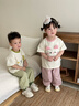 嘟嘟家兒童夏季套裝寬松男童短袖T恤上衣卡通女童夏裝休閑褲寶寶兩件套 山茱萸粉 110 曬單實(shí)拍圖