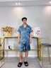 俞兆林（YUZHAOLIN）睡衣男夏季冰絲短袖短褲兩件套青年學(xué)生寬松夏天男士大碼家居服 NSCBF-藍灰樹(shù)葉【短袖短褲】 XL -(建議120-140斤) 曬單實(shí)拍圖