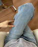 洋芯格 YOUNG FEELING淺藍色星空燙鉆直筒牛仔褲女2026春季新款細閃寬松窄版闊腿休閑褲 藍色 S (26) 【建議體重85-95斤】 曬單實(shí)拍圖