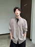 NEW OR MODE重磅格紋翻領(lǐng)襯衫男春季潮牌學(xué)院風(fēng)情侶長(cháng)袖襯衣復古寬松百搭外套 棕白色【高品質(zhì)】 XL 【建議125-145斤】 曬單實(shí)拍圖