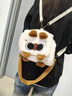 南木熊包包暹羅貓小豆泥毛絨包2025春季新款雙肩包情人節禮物通勤斜跨包 米白色 曬單實(shí)拍圖