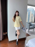 名創(chuàng  )優(yōu)品（MINISO）短袖t恤女2026新款初夏穿搭小個(gè)子打底衫寬松純棉黃色正肩上衣服 曬單實(shí)拍圖