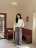 芙伊心Fuyixin2026春季新款韓系穿搭小個(gè)子學(xué)院風(fēng)針織衫搭休閑褲套裝女 絲帶白毛衣+蕾絲牛仔褲 807B# S 建議70-85斤 曬單實(shí)拍圖