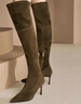 73Hours女鞋陷入柔軟冬季新品長(cháng)筒細跟純色尖頭時(shí)裝靴 墨綠 35 曬單實(shí)拍圖