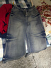 燦圖美式復古水洗微喇牛仔褲女秋冬季大碼胖MM遮肉顯瘦高腰闊腿長(cháng)褲子 藍色 春秋款 S 曬單實(shí)拍圖