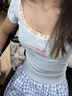 皮爾卡丹短袖T恤少女2026夏季韓系純欲方領(lǐng)蕾絲波點(diǎn)卡通印花修身短款上衣 藍色 M 建議90-100斤 曬單實(shí)拍圖
