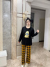 媞妮歐（DINIO）女士新款帶胸墊睡衣女純棉春秋季卡通圓領(lǐng)寬松女士家居服套裝格子 曬單實(shí)拍圖
