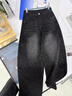金狐貍褲子女款2026年最流行新款滿(mǎn)天星燙鉆闊腿牛仔褲垂感直筒休閑長(cháng)褲 藍色 長(cháng)褲 L (28) 曬單實(shí)拍圖