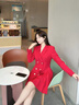 晨芙職業(yè)西裝連衣裙女時(shí)尚高腰雙排扣小個(gè)子氣質(zhì)女神范百褶裙通勤工裝 紅色 S 建議80-90斤 曬單實(shí)拍圖