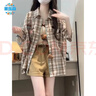 慕瑤雨套裝女2025夏季新款韓系辣妹短袖格紋襯衫吊帶背心高腰短褲三件套 襯衫+背心+短褲 三件套 S 【建議80-95斤】 曬單實(shí)拍圖