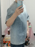 查爾斯桃心復古牛仔短袖t恤男夏季水洗寬松透氣休閑做舊情侶體恤 淺藍 XL 曬單實(shí)拍圖