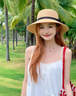 CACUSS帽子女防曬帽春夏草編遮陽(yáng)帽太陽(yáng)帽漁夫帽海邊戶(hù)外甜美蝴蝶結卡其 曬單實(shí)拍圖