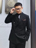 花花公子（PLAYBOY）2026雙排扣西服套裝男士商務(wù)正裝高級感西裝新郎結婚禮服修身外套 黑色單西服 L 【建議105-120斤】 曬單實(shí)拍圖