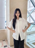 Shelley Jones白色冰絲短袖襯衫男款夏季cleanfit情侶半截袖韓系高級感翻領(lǐng)襯衣 白色 XL [推薦120-140斤] 曬單實(shí)拍圖