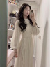 鹿王戀雪輕奢高端長(cháng)袖連衣裙女春秋季2026年新款小個(gè)子收腰顯瘦氣質(zhì)長(cháng)裙子 白杏色 L 曬單實(shí)拍圖