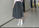 歐貝汐灰色西裝百褶裙春秋垂墜感半身裙高腰壓褶中長(cháng)款A字裙學(xué)院風(fēng)長(cháng)裙 灰色 S 曬單實(shí)拍圖