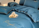無(wú)印良品新疆長(cháng)絨棉全棉四件套100%純棉床單被套可水洗床笠款被罩床上用品 輕奢-寶石藍【全棉 適合裸睡】 1.8m 床單款 四件套-被套200*230cm 曬單實(shí)拍圖