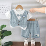 五小七童裝男童夏季套裝新款周歲禮服男寶寶夏裝嬰幼兒童西裝衣服 黑色 80 尺碼7-11月cm 曬單實(shí)拍圖
