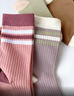 莫代爾100%純棉襪子女春夏季10A抗菌防臭新疆棉襪雙針條紋撞色中筒襪5雙 曬單實(shí)拍圖