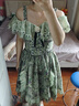 LULUALWAYS華服系列-窈窕淑女25夏季新款法式復古公主露肩連衣裙 綠色 M 曬單實(shí)拍圖