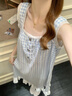 倩升甜美公主風(fēng)無(wú)袖花邊睡裙女帶胸墊2026夏新款高級感休閑寬松家居服 ZR2050 藍色格子 M 曬單實(shí)拍圖