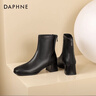 達芙妮官方真皮馬丁靴女加絨2026秋冬新款法式粗跟短靴女氣質(zhì)瘦瘦靴子女 黑色【真皮系列】 38 曬單實(shí)拍圖