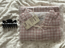 MUJI[自營(yíng)限定款]女士無(wú)側縫 雙層紗織睡衣  純棉家居服 淺粉色格紋 L 曬單實(shí)拍圖