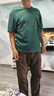 潮天士美式復古工裝圓領(lǐng)短袖T恤男夏季ins潮牌寬松大碼口袋設計純棉半袖 果綠色 2XL【160-180斤】 曬單實(shí)拍圖