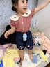 幼歌（YOUGE）嬰幼繡花娃娃領(lǐng)泡泡袖短袖襯衫甜美上衣 紅白格上衣 110 cm 曬單實(shí)拍圖