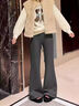 棠暖羊毛微喇叭糯米褲女2026年春夏新款薄款小個(gè)子老錢(qián)風(fēng)休閑闊腿褲子 加絨-深灰色小個(gè)子 【推薦150-160CM】 M 建議（95-110斤）選 曬單實(shí)拍圖