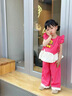 G.duck小黃鴨童裝女童夏裝套裝兒童服裝小童花邊兩件套女寶寶夏天衣服薄 火龍果色 100 cm 曬單實(shí)拍圖