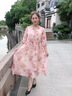鹿王戀雪高級感碎花連衣裙子女士春秋夏季2026年新款的漂亮洋氣顯廋長(cháng)裙 粉色 5XL 150-165斤 曬單實(shí)拍圖