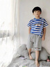 WASSUP WKENG男童夏裝套裝2026新款純棉男孩圓領(lǐng)短袖t恤短褲夏季兒童運動(dòng)服 藍白條紋+灰褲子【款一】 130 130cm 曬單實(shí)拍圖