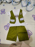 五小七童裝男童夏季套裝新款周歲禮服男寶寶夏裝嬰兒童衣服三件套 卡其色馬甲 80 尺碼7-11月【建議寶寶75-85】cm 曬單實(shí)拍圖